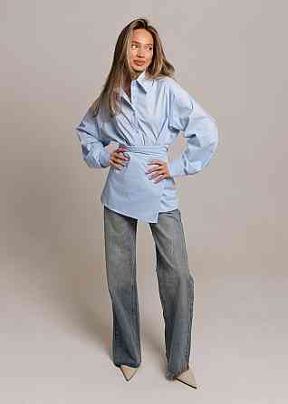 Жіноча базова приталена сорочка з поясом котон Одеса