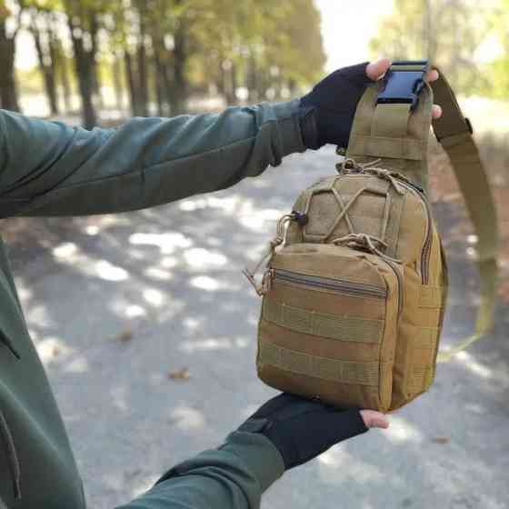 Тактична чоловіча сумка рюкзак слінг через плече чорна армійська міцна міська коричневий кольор Київ