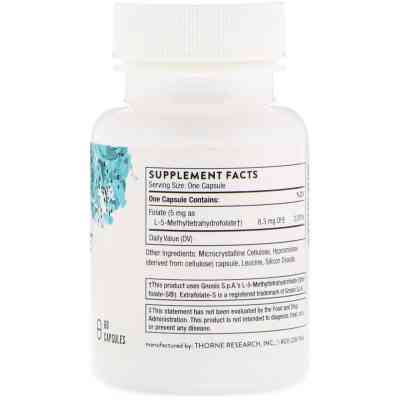 Вітамін Thorne Research Фолат, 5-МТГФ, 5-MTHF, 5 мг, 60 капсул (THR-13201) Вінниця
