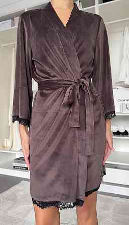 Женский халат на запах с кружевом велюр Шоколадный, 48/52 Одесса