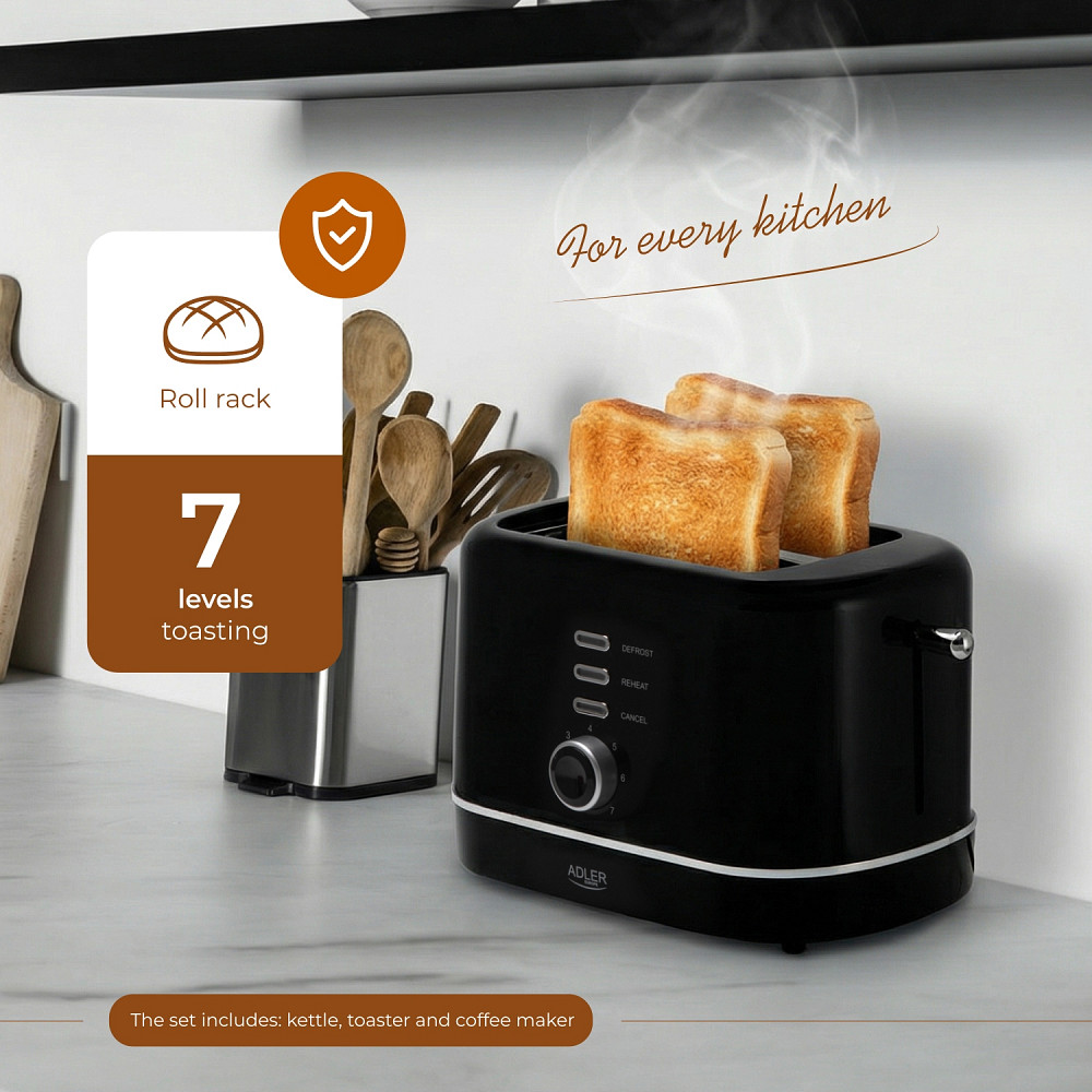 Тостер Adler AD 3224 black 850Вт/ 2 відділення/7 режимів підсмажування/розморожування/підігрів булок Вінниця - фото 10