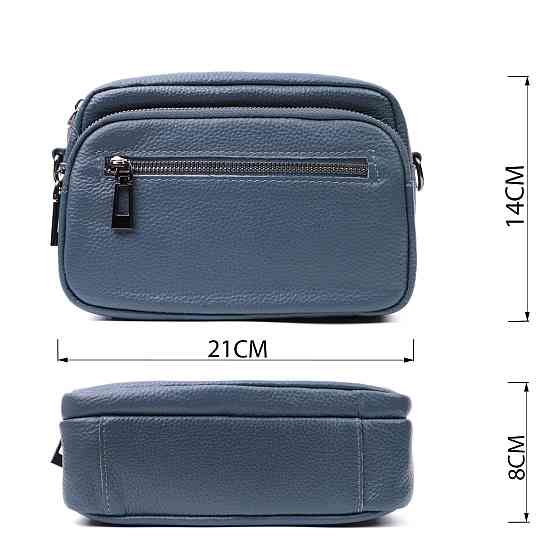 Оригинальная женская сумка с накладным карманом из натуральной кожи Vintage 22641 Синяя Киев