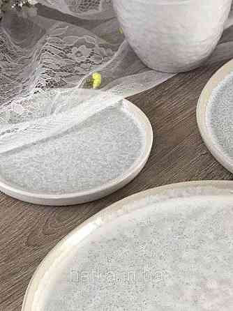 Блюдце Olens "Вайт-стоун" 14х1см круг з бортиком кераміка біла із сірими домішками для дому та ресторану Київ