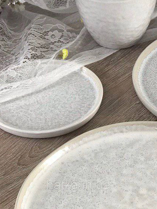Блюдце Olens "Вайт-стоун" 14х1см круг з бортиком кераміка біла із сірими домішками для дому та ресторану Київ - фото 2
