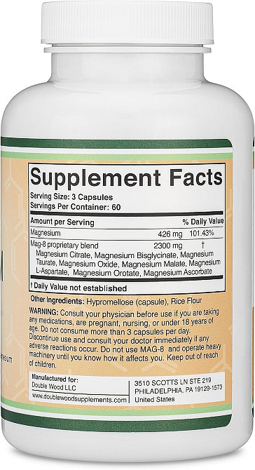 Комплекс магния Double Wood Supplements MAG-8 Magnesium Complex 2300 mg 180 capsules Луцк - изображение 3
