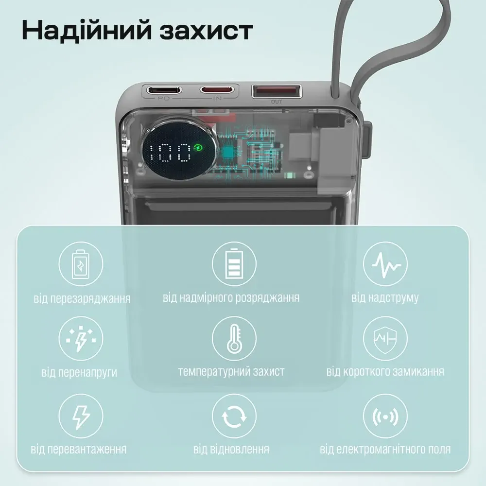 Повербанк 10000mAh Choetech B695 White QC3.0 PD3.0 бездротова зарядка смартфонів та Apple Watch (43-00143) Київ - фото 15