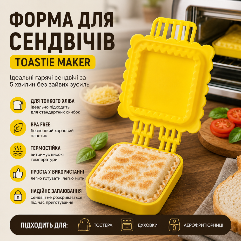 Форма для сендвічів Toastie Maker Modish Ware, запаювач тостів для тонкого хліба, BPA Free, для тостера, духовки, аерофритюрниці Київ - фото 8
