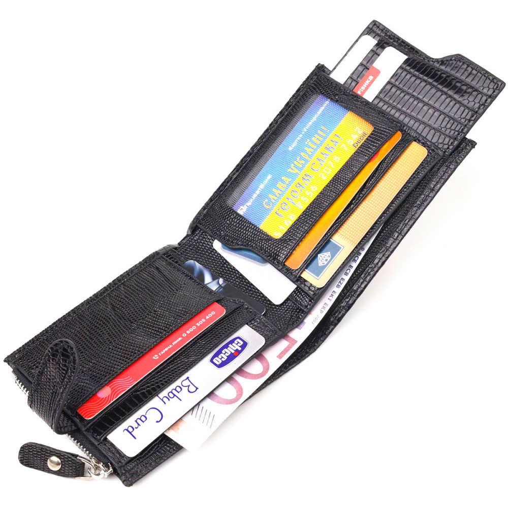 Відмінний чоловічий горизонтальний гаманець із натуральної фактурної шкіри CANPELLINI 21506 Чорний Київ - фото 4