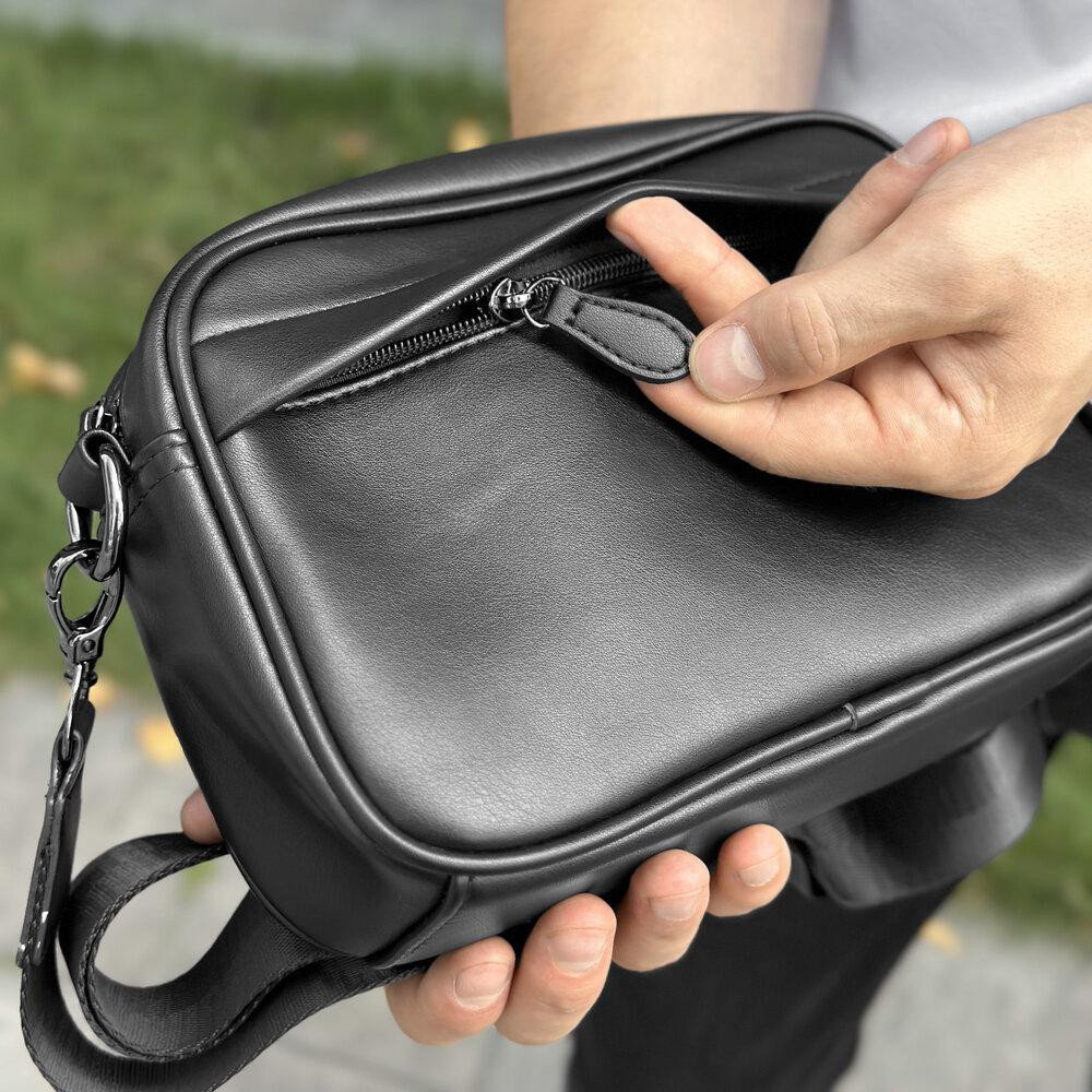 Кожаная черная мужская сумка Pobedov Delta Киев - изображение 7