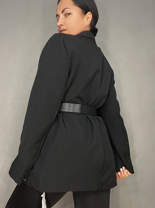 Пиджак женский Qidian 6105 оверсайз с ремнем удлиненный свободный крой one size, черный, one size Одесса - изображение 2