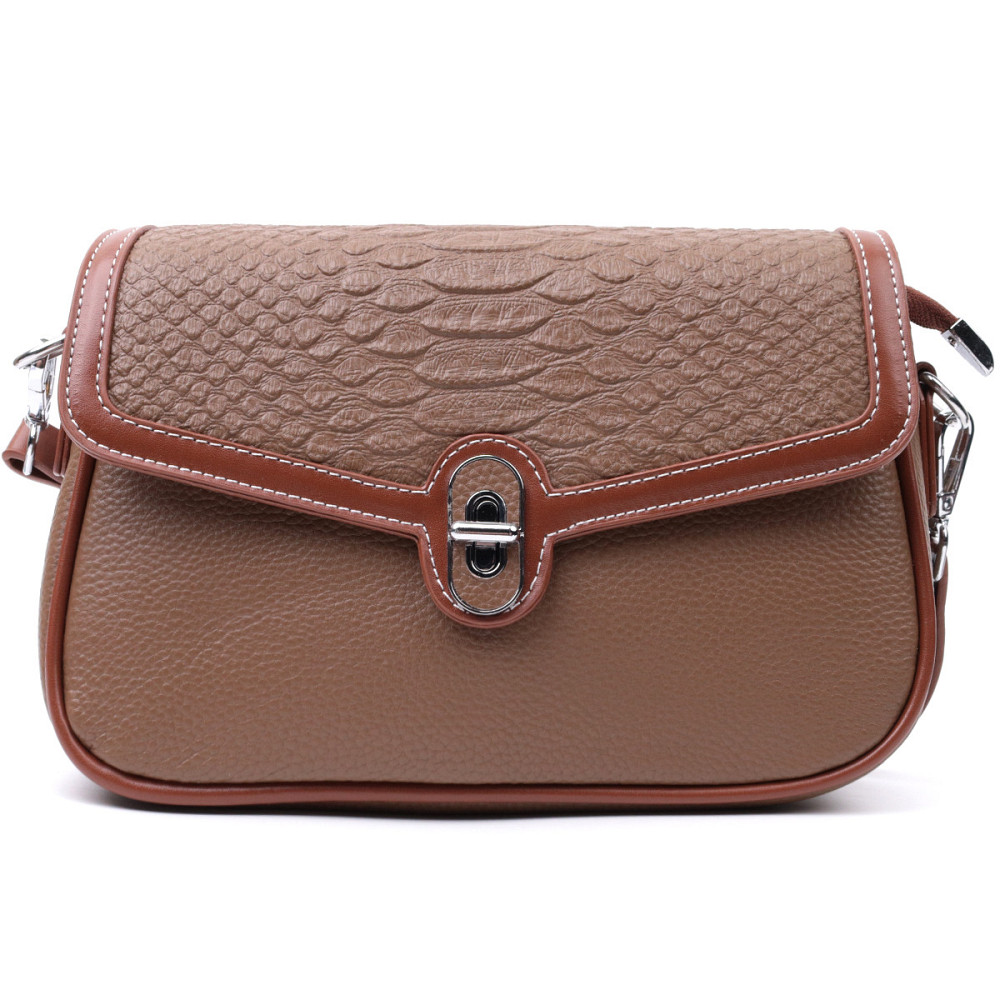 Жіноча сумка з фактурним клапаном з натуральної шкіри Vintage 22621 Коричнева Київ - фото 5