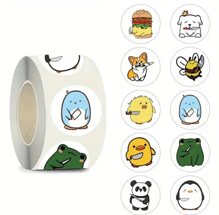 Наклейки стикеры с рисунками смешных животных. Водонепроницаемые виниловые наклейки набор рулон 500  Киев - изображение 1