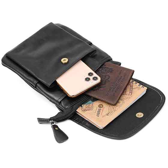 Кожаная небольшая сумка через плечо Черный (Vintage) Киев