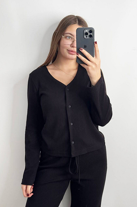 Жіночий трикотажний костюм на теплі дні Чорний XS-S Харків - фото 2