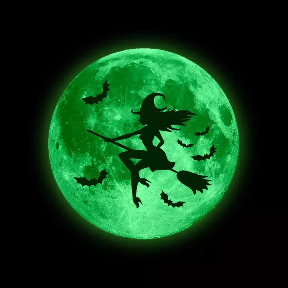 Наклейка на Хэллоуин фосфорная Ведьма 30 см салатовый Киев - изображение 1