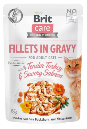 Влажный корм для кошек Брит Brit Care Cat pouch филе в соусе нежная индейка и пикантный лосось 85 г Винница