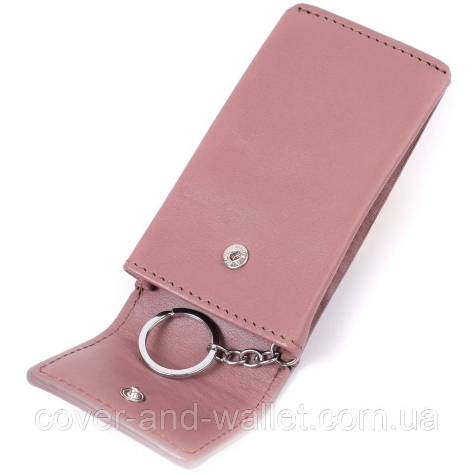 Светло-розовоя женская кожаная ключница с отделениями для карточек Grande Pelle Киев - изображение 7