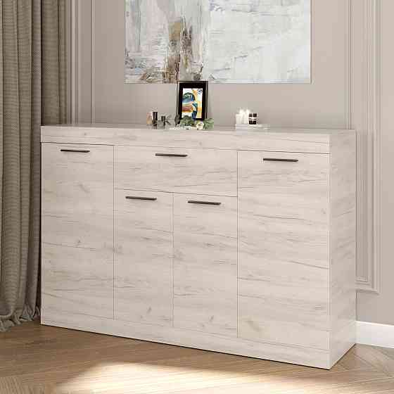 Великий комод Еверест з дверцятами та ящиком Соната-7 140х38х94 дуб крафт білий (DTM-2705) Львів