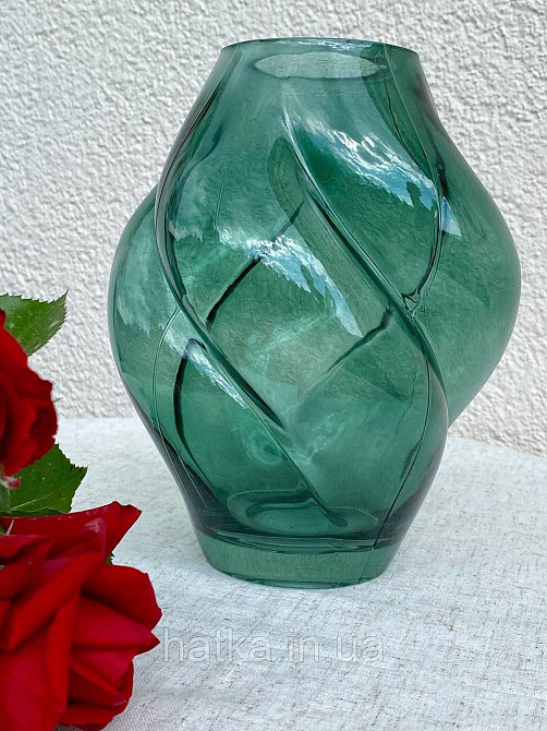 Ваза скляна 16*16*20 см "Джина" зелене товсте скло Київ - фото 5