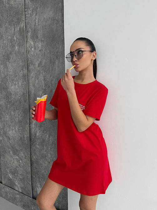 Футболка туніка жіноча футболка сукня плаття бавовна COSY Be Happy червона Одеса - фото 9