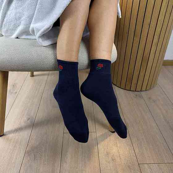Теплые носки женские классические однотонные Цветок GM Textile Высокие 36-41 Темно-Синий Сумы