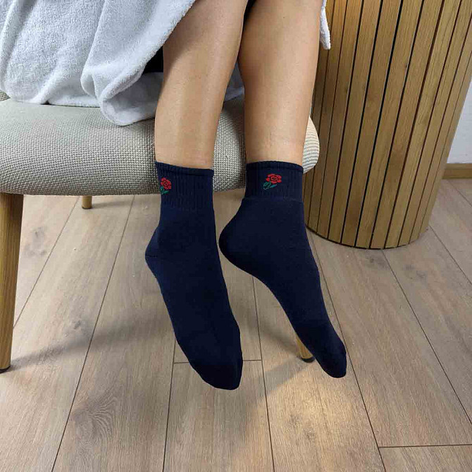 Теплые носки женские классические однотонные Цветок GM Textile Высокие 36-41 Темно-Синий Сумы - изображение 4