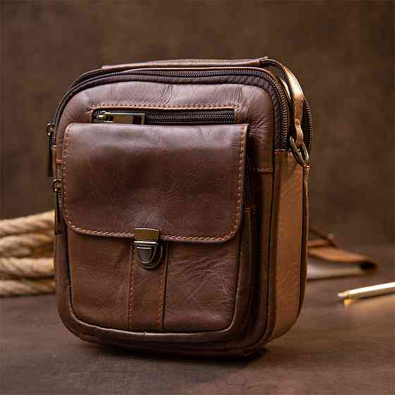 Компактный мессенджер на два отделения мужской Vintage 20396 Коричневый Киев