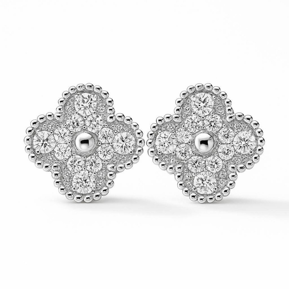 Van Cleef серьги цирконы посеребрение / серьги клевер на английском замочке Одесса - изображение 2