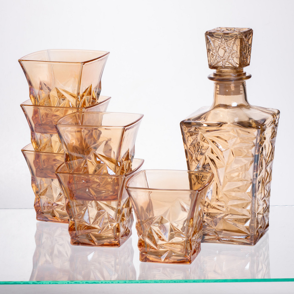 Графин та 6 стаканів з товстого скла коричневі Київ - фото 1