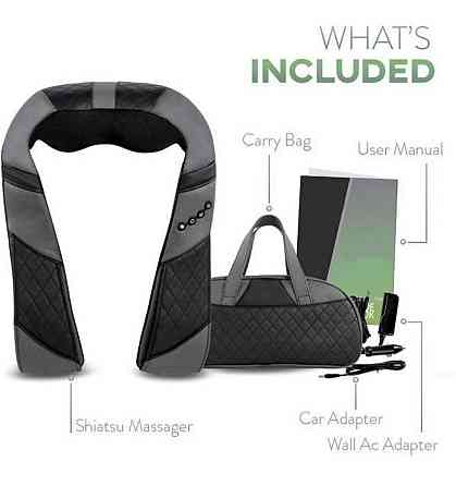 Масажер для шиї і плечей з прогріванням, сумкою і адаптером в автомобіль Чорний Київ