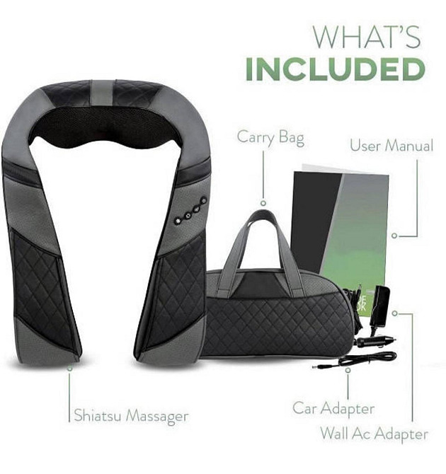 Масажер для шиї і плечей з прогріванням, сумкою і адаптером в автомобіль Чорний Київ - фото 2