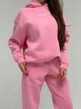 Жіночий стильний спортивний костюм-двійка: худі + штани, тринитка Пен'є на флісі турція Рожевий, 46/48 Одеса