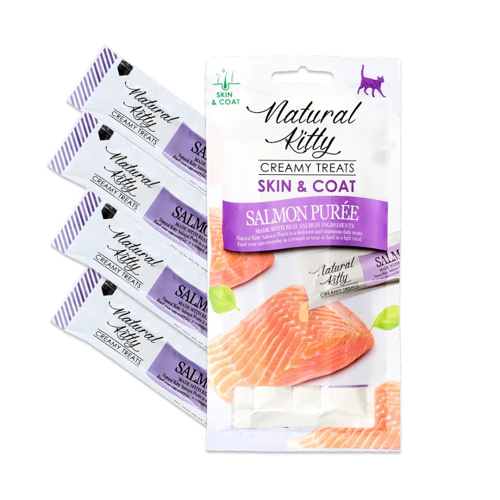 Крем-снек для кішок Natural Kitty Fuctional Creamy Treat Salmon Puree Skin&Coat пюре з лосося (для шкіри та шерсті) 4 х 12 г Вінниця - фото 1
