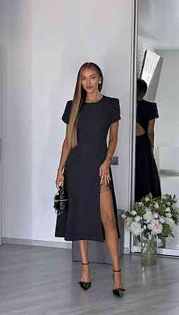 Жіноча стильна романтична сукня з розрізом костюмне Чорний, 44/46 Одеса