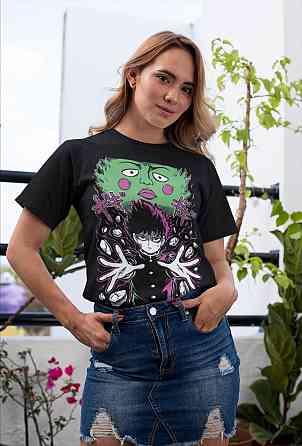 Футболка чоловіча з аніме принтом Аніме Манга Моб Псйкхо оверсайз (S/M/L) Чорний AnimeJ0450 Дніпро