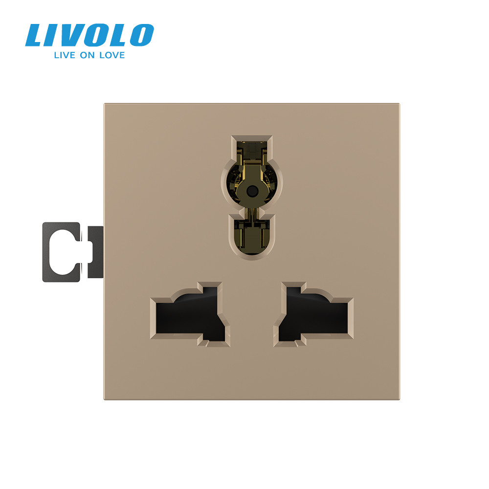LIVOLO Універсальна розетка LIVOLO 12-в-1, з заземленням і шторками, золота, 16А 250В, модуль ( Коломия - фото 7