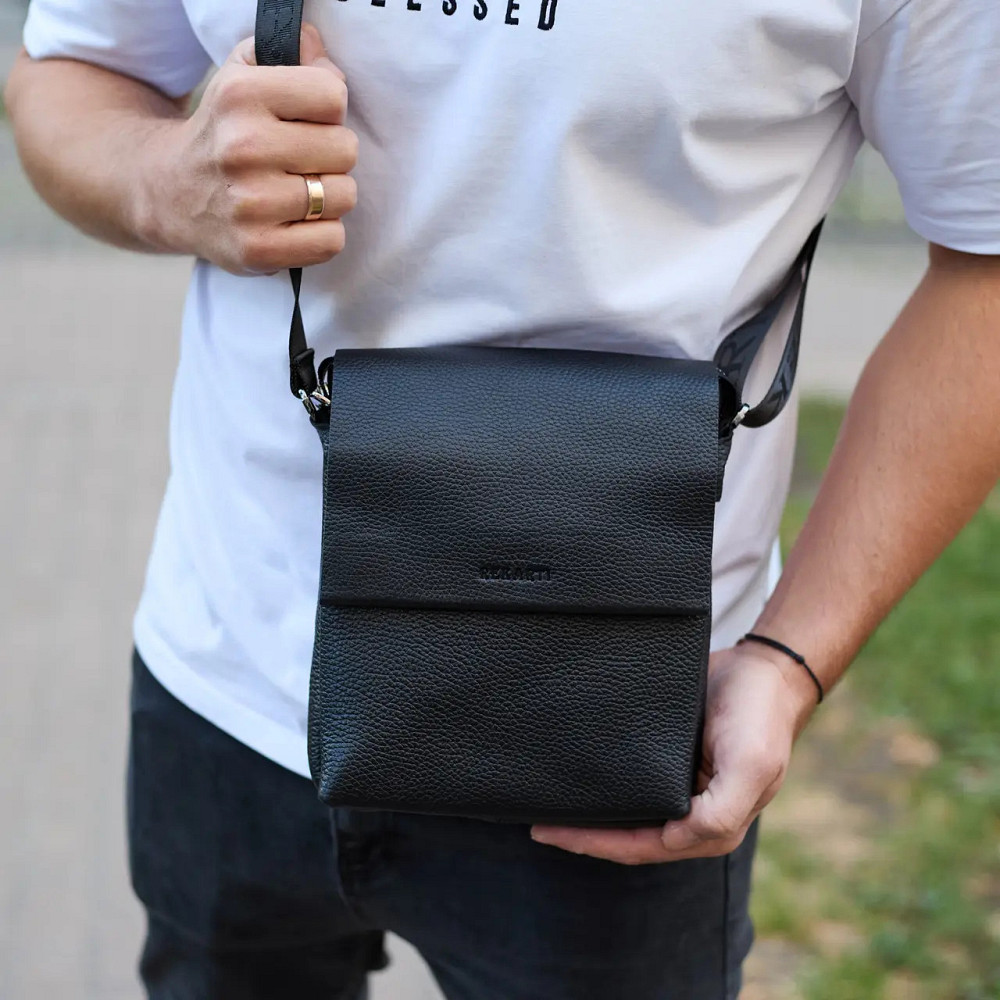 Мужская кожаная сумка черная Кожаный мужской мессенджер черный Tiding Bag Київ - фото 7