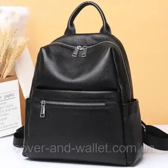 Міський жіночий рюкзак на кожен день із фактурної шкіри чорного кольору Puos Київ