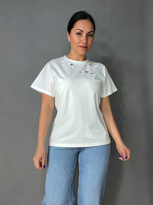 Футболка женская A-N 2528 с порезами one size, белый, one size Киев - изображение 10