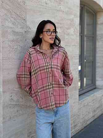 Женская теплая рубашка свободного кроя в клетку турецкая байка Розовый, 46/48 Одесса