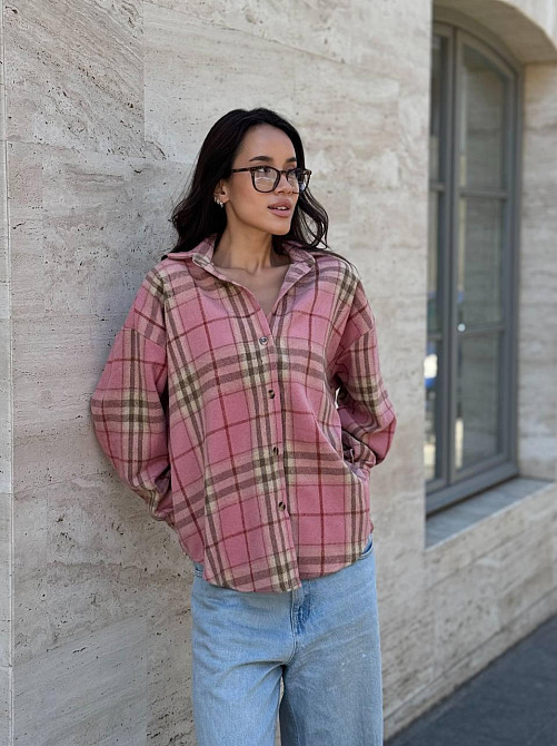 Жіноча тепла сорочка вільного крою в карту турецька байка Рожевий, 46/48 Одеса - фото 2