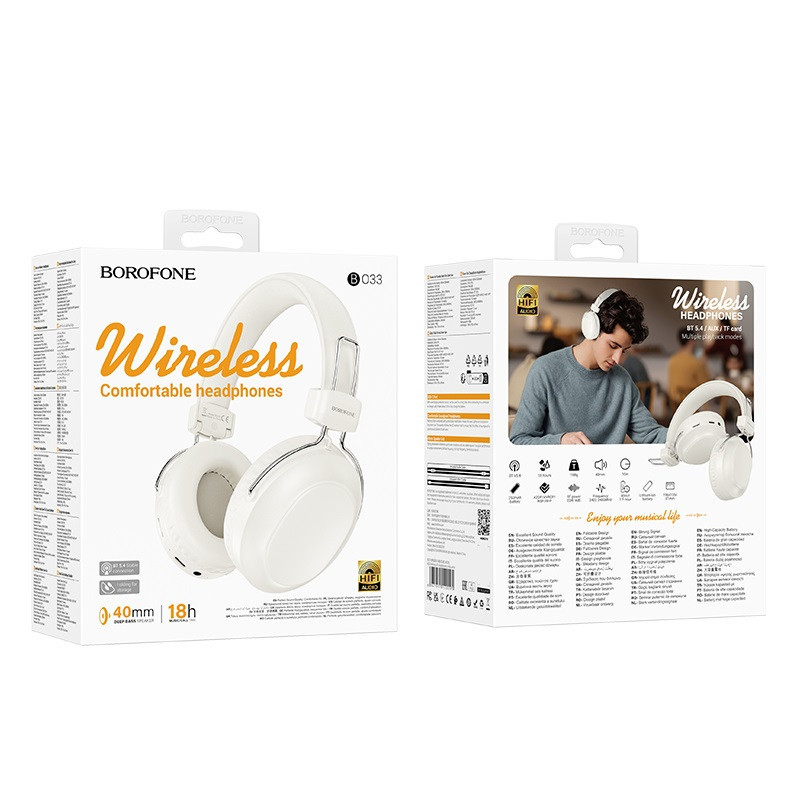 Беспроводные накладные наушники BOROFONE BO33 Melody BT headphones Milky White Киев - изображение 2