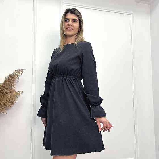 Вельветова сукня із завищеною талією "Wesley" оптом | Батал | Розпродаж моделі Графіт, 50-52 Київ