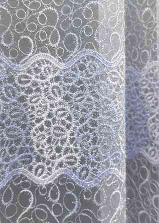 Тюль органза с вышивкой и люрексом цвет голубой с белым 1690т Киев