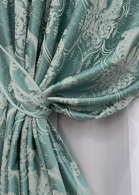 Комплект штор на люверсах VR-Textil Парча № 1777ш Бірюзовий з молочним 155х270 см 2 шт (37-0262) Київ - фото 5