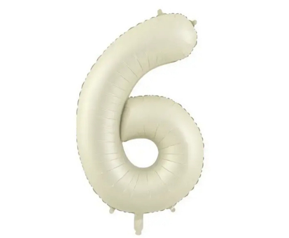 Цифра фольгированная 6 кремовая 32