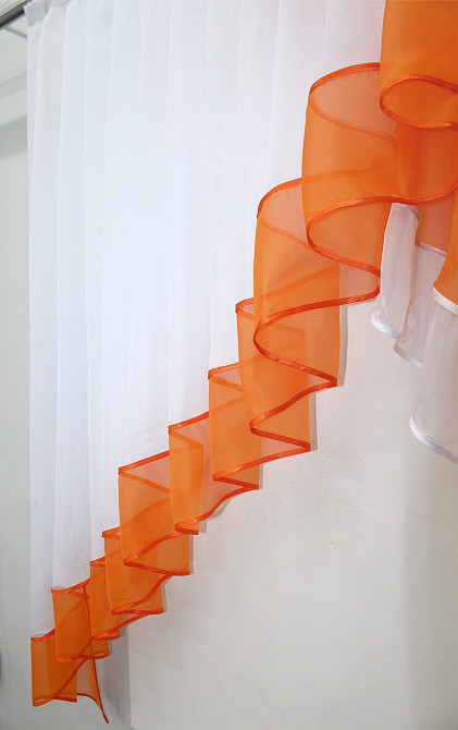 Кухонная занавеска VR-Textil № 023к белый с оранжевым 150х150 см (52-0406) Киев - изображение 4