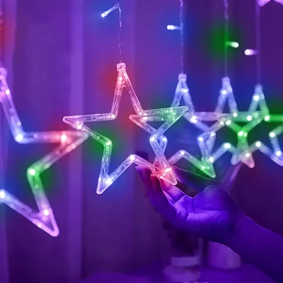 Світлодіодна гірлянда-штора Lesko YLX-025 Stars 2.5 м, 8 режимів, кольорове світло, новорічне освітлення Київ