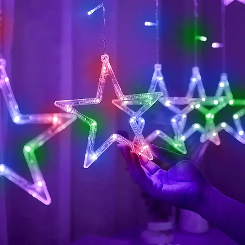 Світлодіодна гірлянда-штора Lesko YLX-025 Stars 2.5 м, 8 режимів, кольорове світло, новорічне освітлення Київ - фото 3