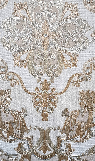 Шпалери вінілові на флізеліні AdaWall Seyyah 1.06х10 вензелю квіти фігури структурне золото срібло на пісочному Київ - фото 1